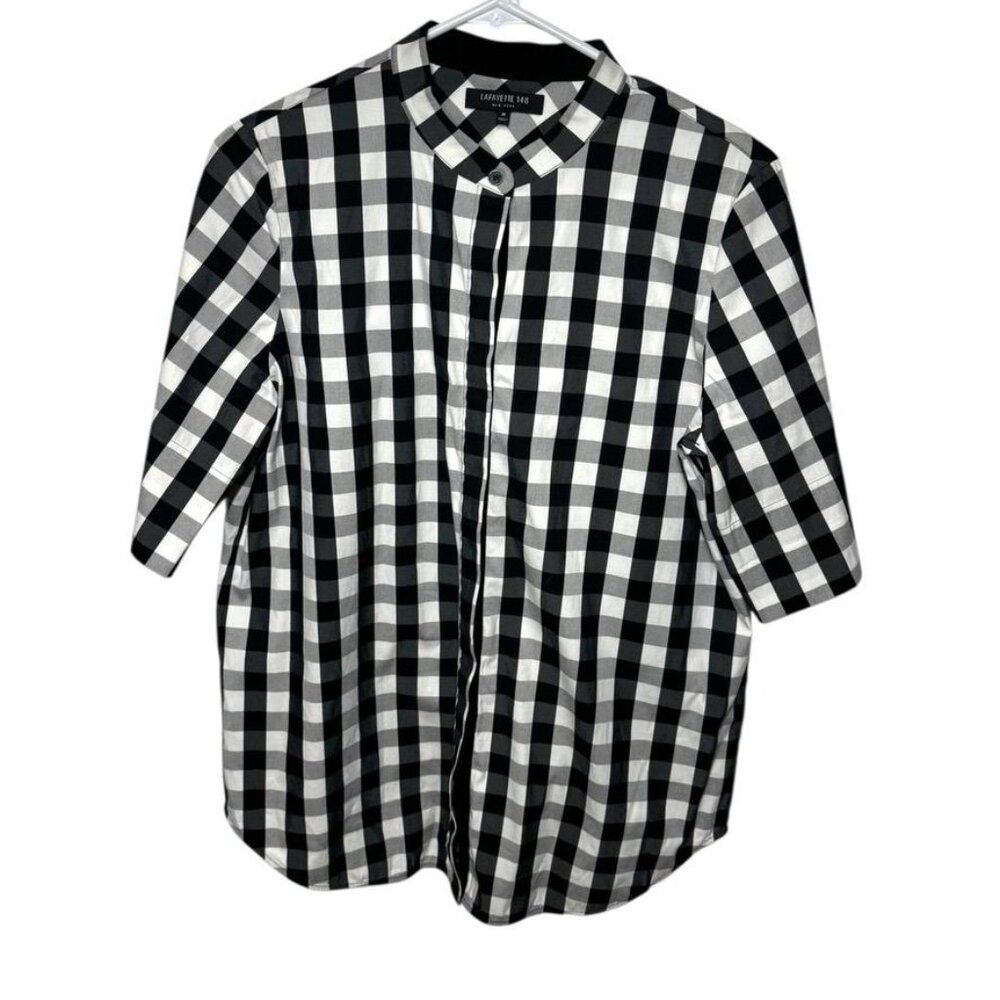 Lafayette 148 Gingham Blouse Black/White Size Medium